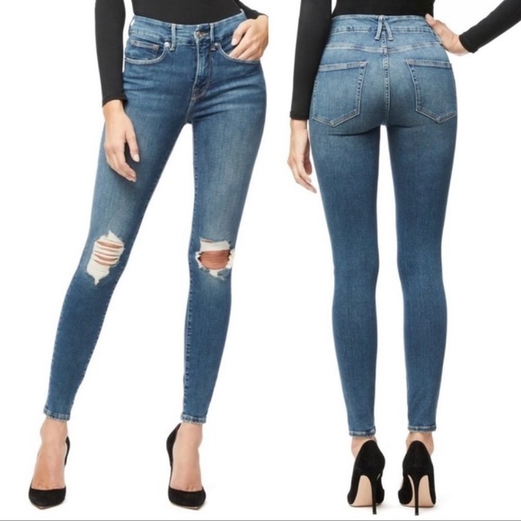 Good American Distressed Good Legs Skinny Jeans in Blue320 Size 2 or 26 - Picture 2 of 8